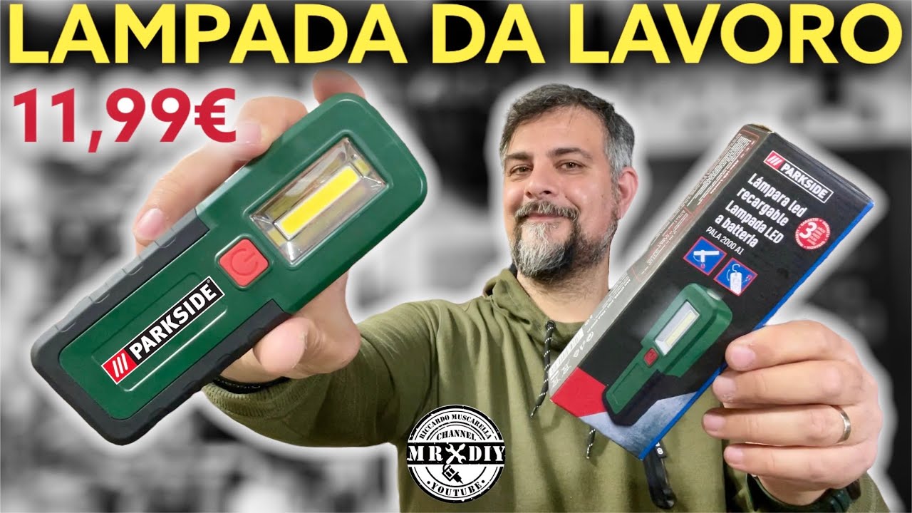 Lampada LED a batteria parkside lidl 11,99€. Torcia da lavoro 250 lumen. Faro da lavoro PALA 2000 A1