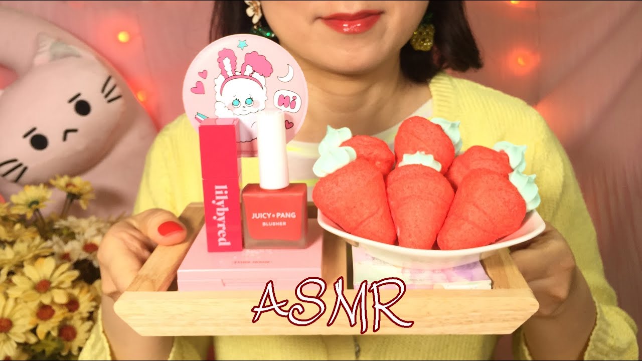 ASMR Doing Your Very Berry🍓 Make up (No Talking, No Tapping) Layered Sounds, 딸기 메이크업 ASMR 노토킹 후시녹음