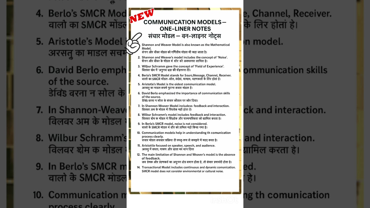 Communication model । Ugc Net Paper-1 Important & Expected Topic & one liner Question #ugcnet