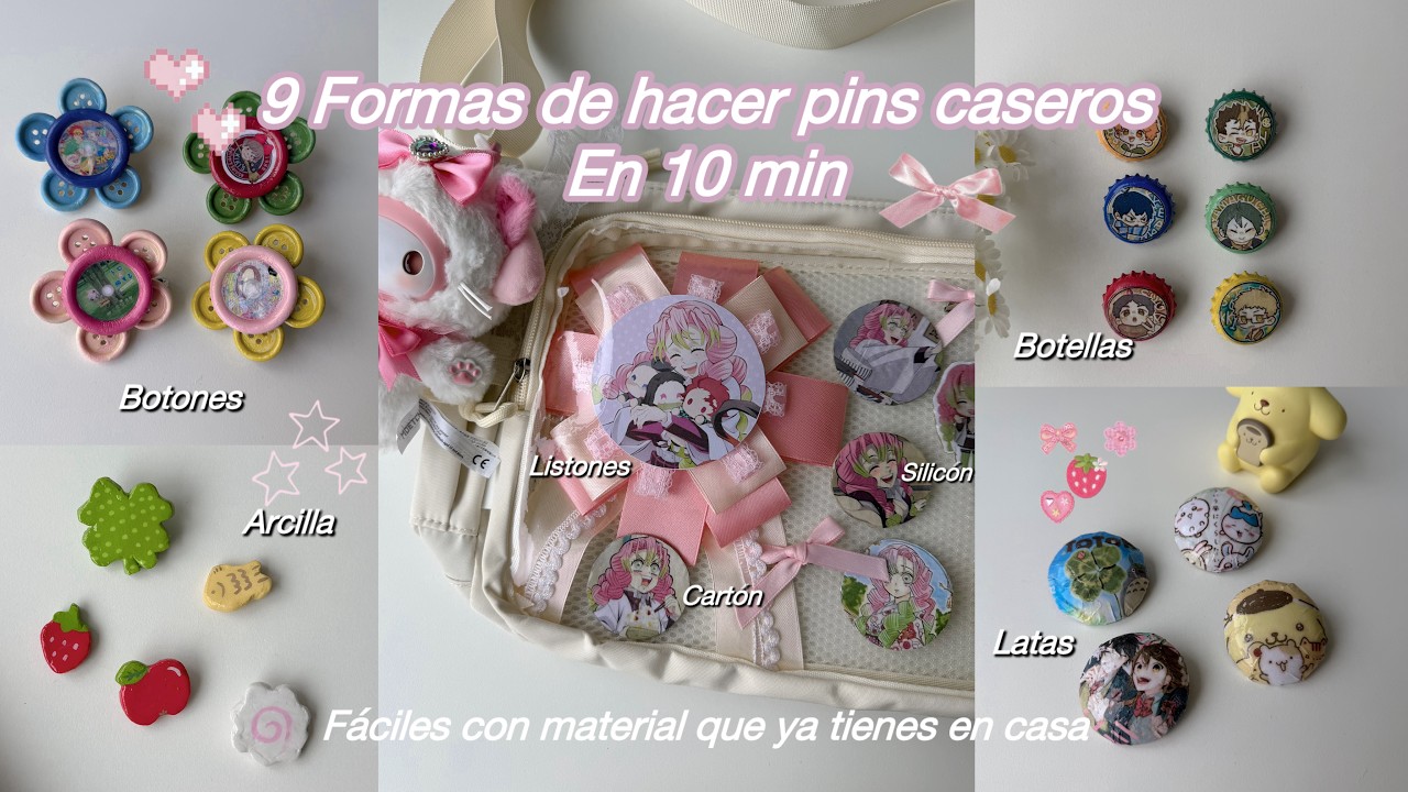 🍥9 Formas fáciles de hacer pins en 10 min | latas, cartón, arcilla, silicón ⋆.ೃ࿔🌸*:･