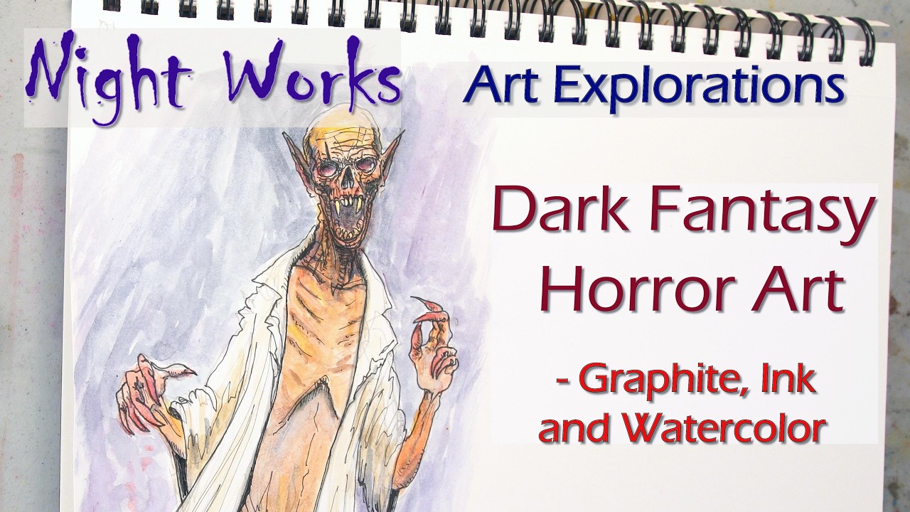 Dark Fantasy Horror Vampire Watercolor Ink Art