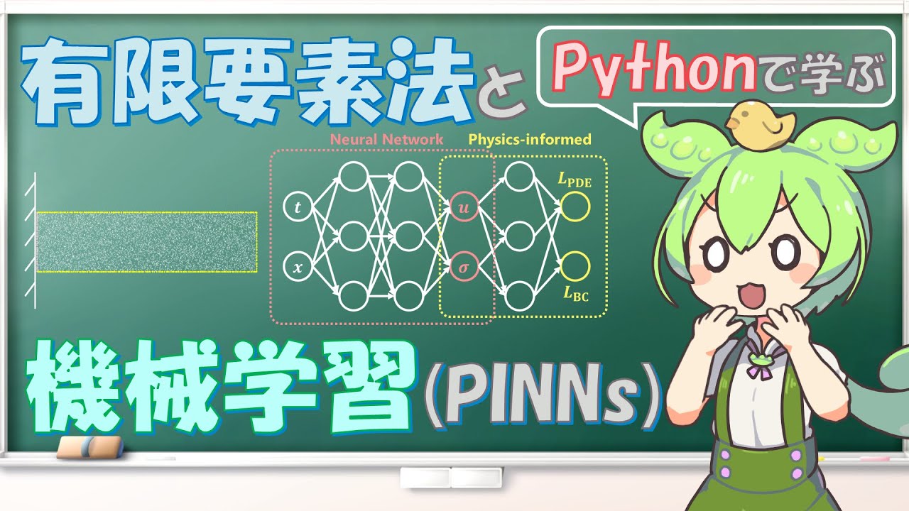 Pythonで学ぶ有限要素法と機械学習(PINNs: Physics-informed neural network)【ずんだもん解説】
