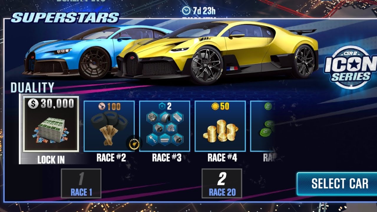 CSR2 | ☆ICON SERIES☆ | SUPERSTARS | DUALITY CUP | Bugatti Chiron Pur Sport 🟡 & Divo 🟣 | Race: 10-40