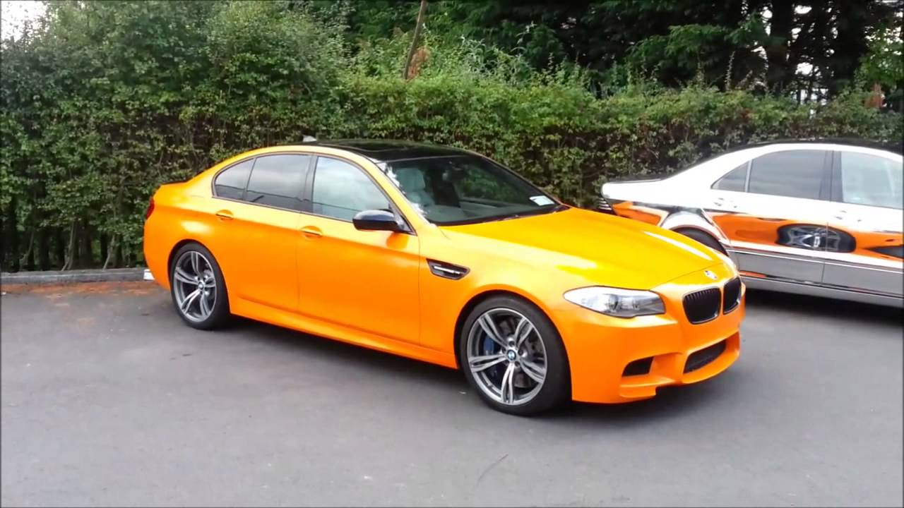 BMW M5 orange gloss vinyl wrap. Carstyle.ie