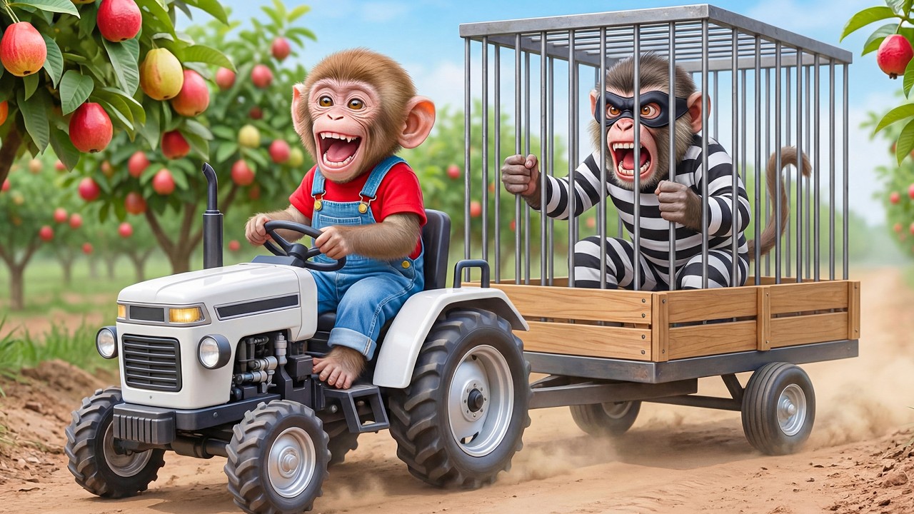 🐒🚜 Monkey Nana Drives a Tractor to Harvest Pears… and Catches a THIEF! 🍐🚨