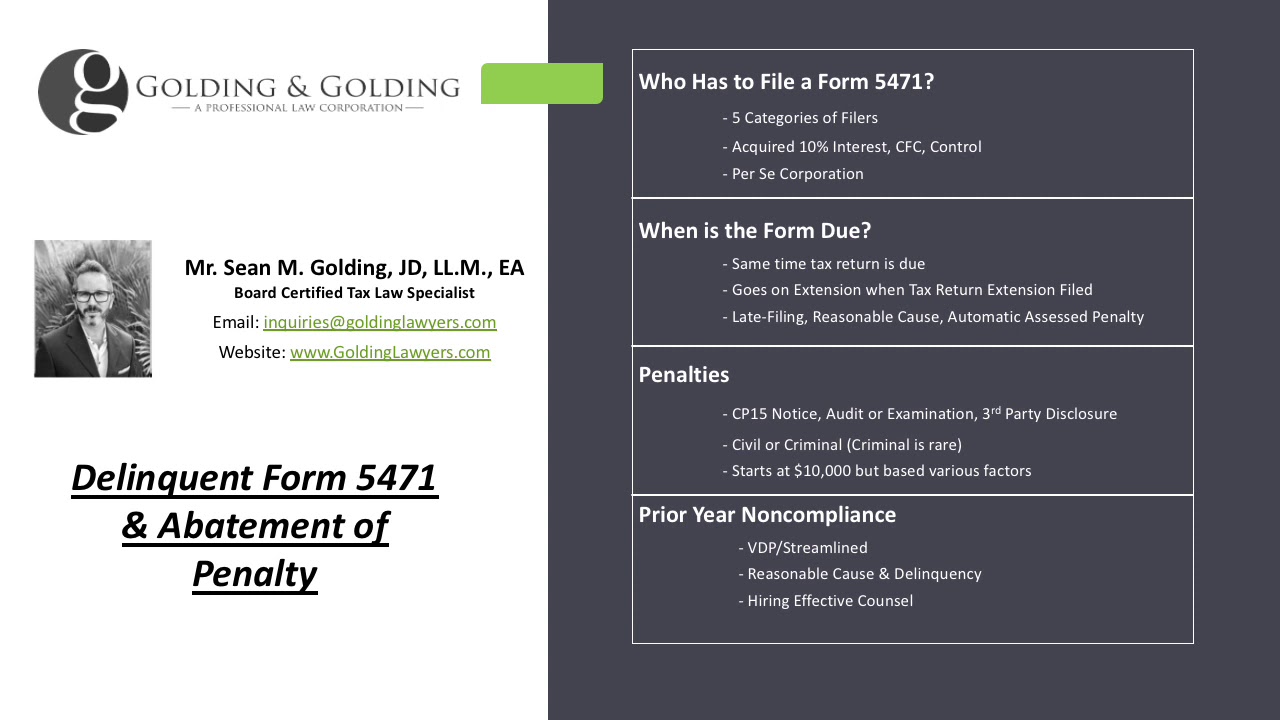 Delinquent Form 5471 Penalty Abatement for Late Filing