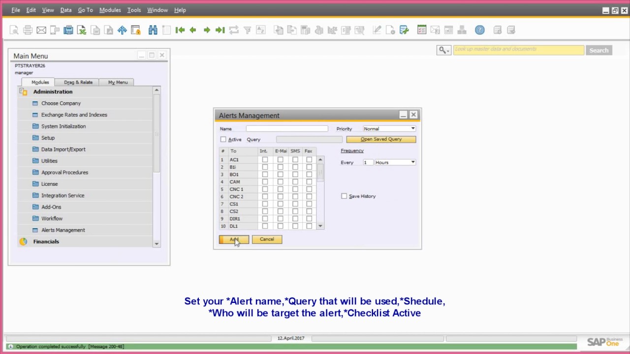 Alert With Simple Query SAP B1