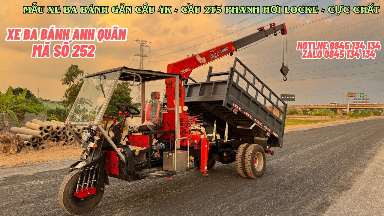 XE BA BÁNH MÁY DẦU KUBOTA V2203 GẮN CẨU UNIC 250 4 KHÚC - CẦU 2T5 PHANH HƠI LOCKE - CHẤT