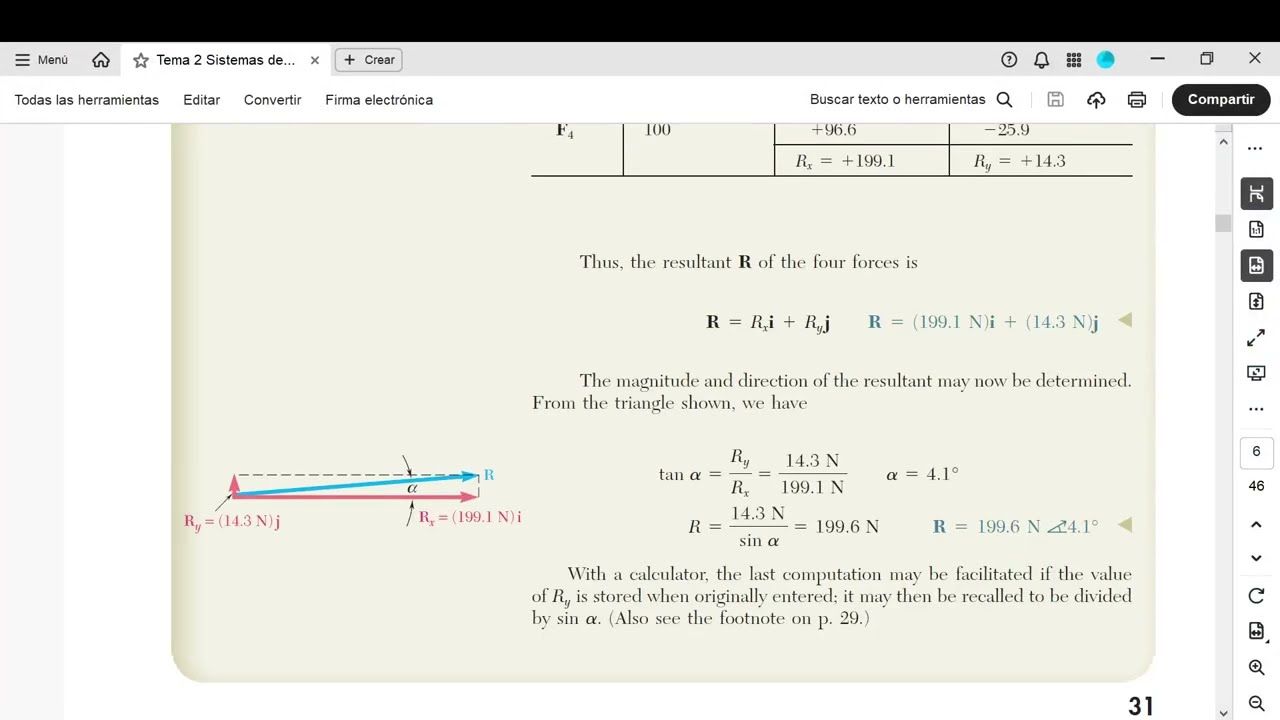 Comprobar operaciones vectoriales usando método gráfico con SolidWorks y Solución del Ejemplo 2.3
