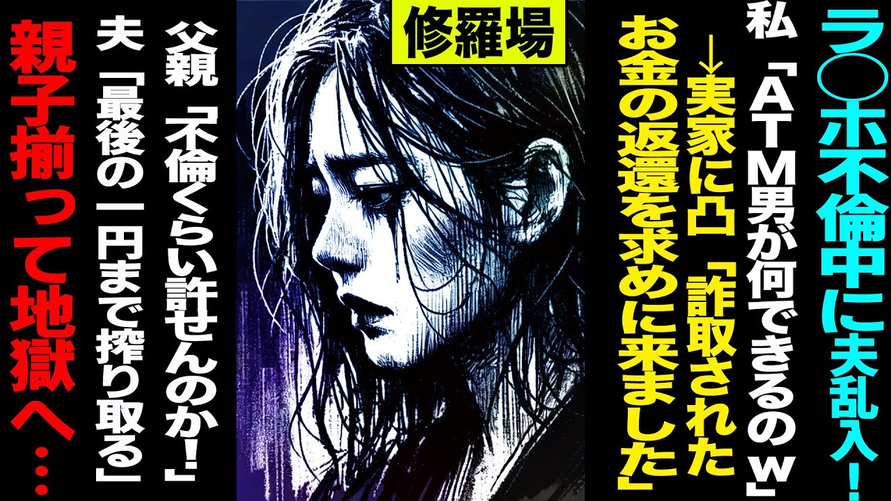 【漫画】ラ◯ホ不倫中に夫乱入！→私『ATM男に何ができるの？』→夫が実家に凸『詐取された金の返還をお願いします』→父『不倫くらい許せんのか！』→夫『最後の一円まで搾り取る』徹底制裁で親子揃って地獄へ.