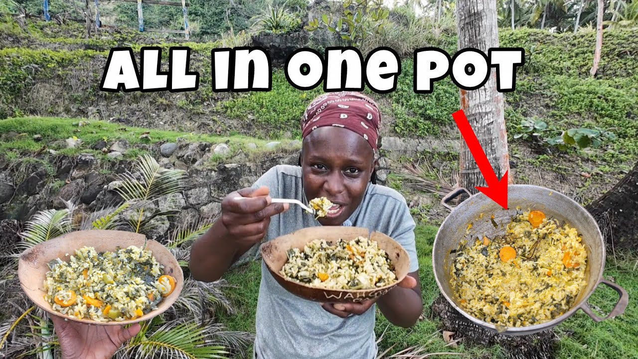 Authentic Jamaican Beach Cooking: Fresh Pumpkin & Callaloo Rice| Outdoor Cooking 