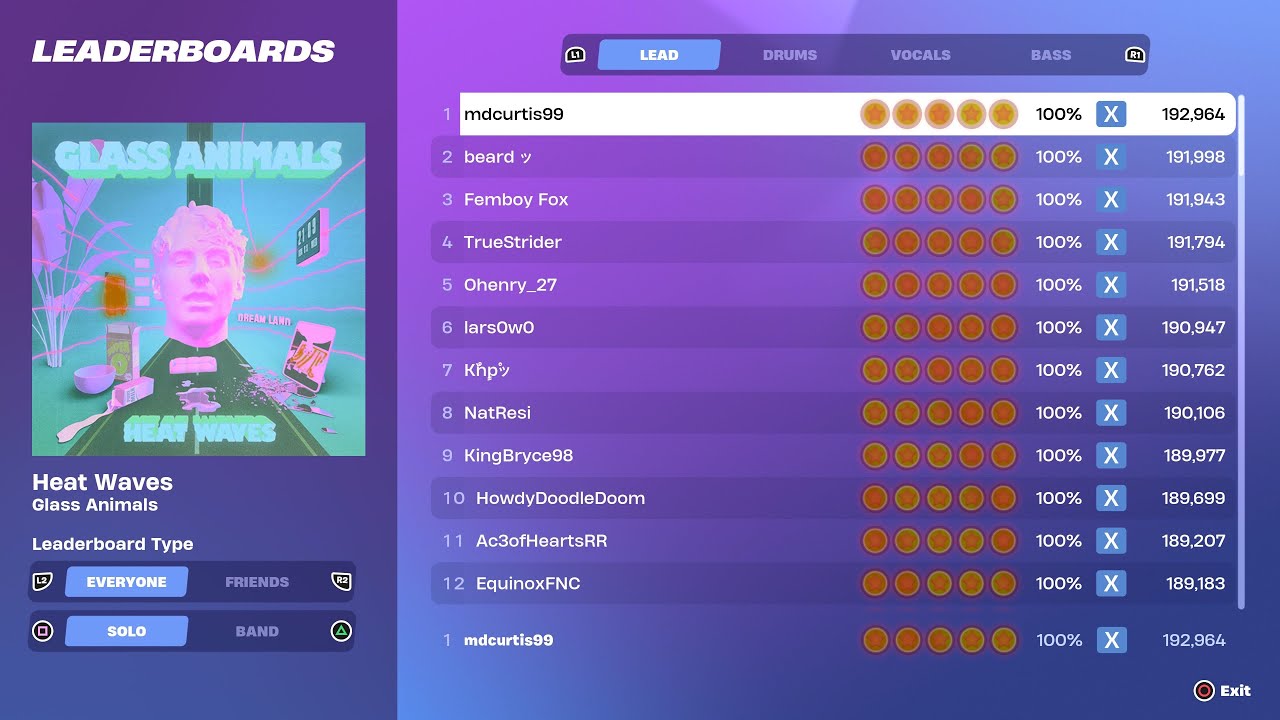 [Fortnite Festival S1] Heat Waves Expert Lead 100% FC World Record