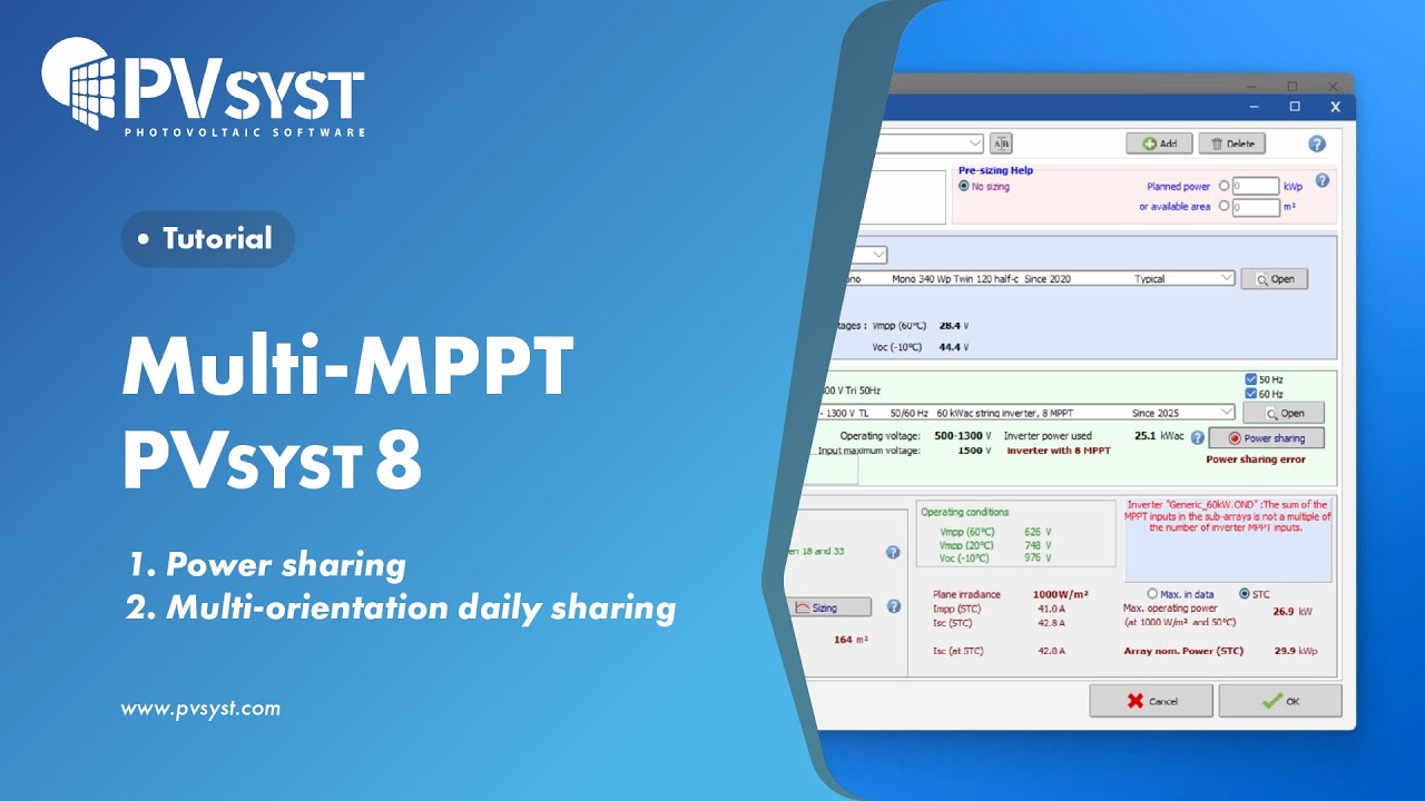 PVsyst 8 _ Multi-MPPT  (Power sharing and Multi-orientation daily sharing)