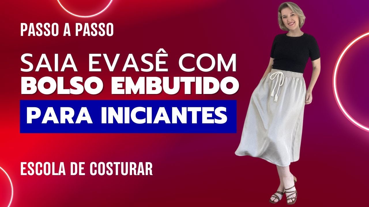 Saia Evasê com Bolso Embutido  para Iniciantes  Série Costura para Iniciantes