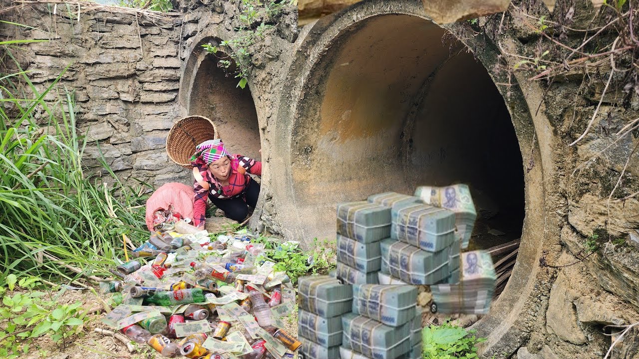 A country girl found a large sum of money in the sewer and brought it home.