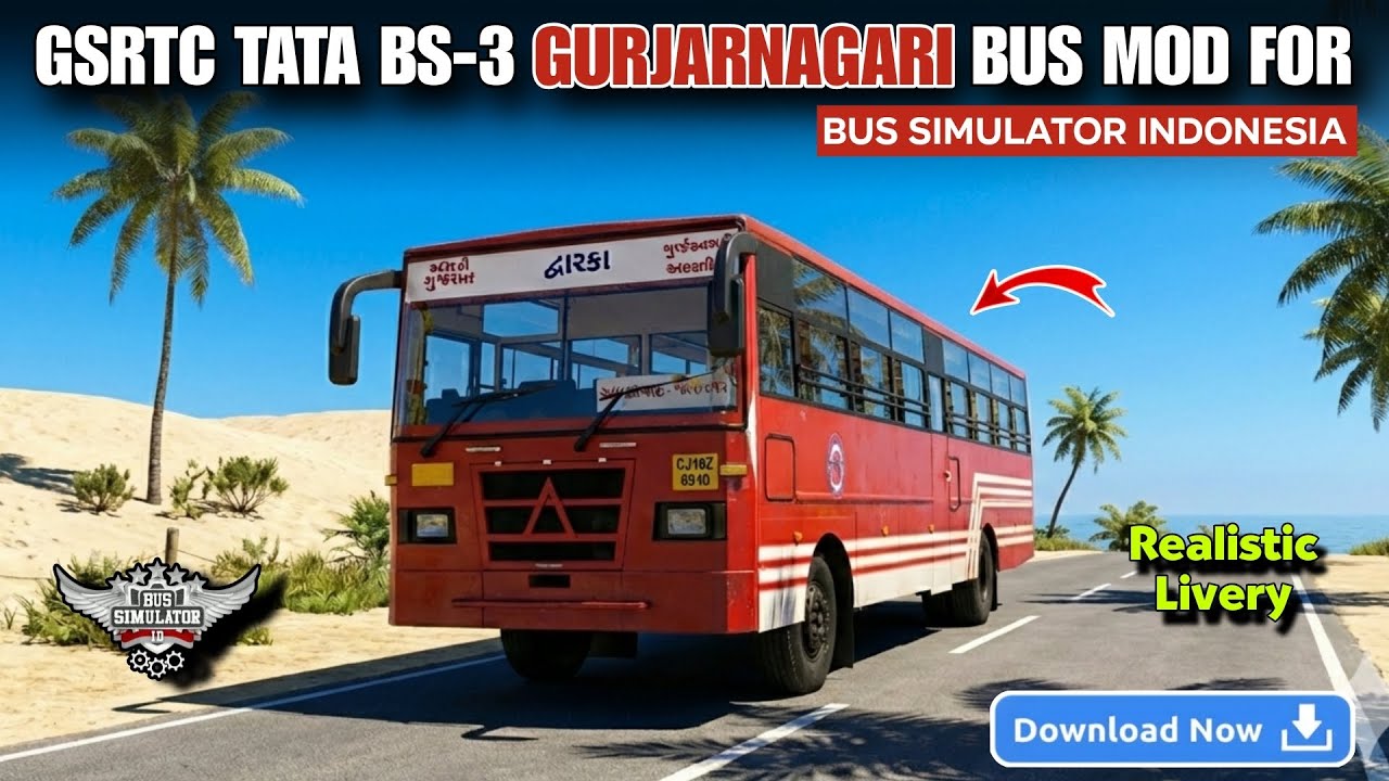 Realistic Tata Bs3 GSRTC GURJARNAGARI Bus Mod Realesed 