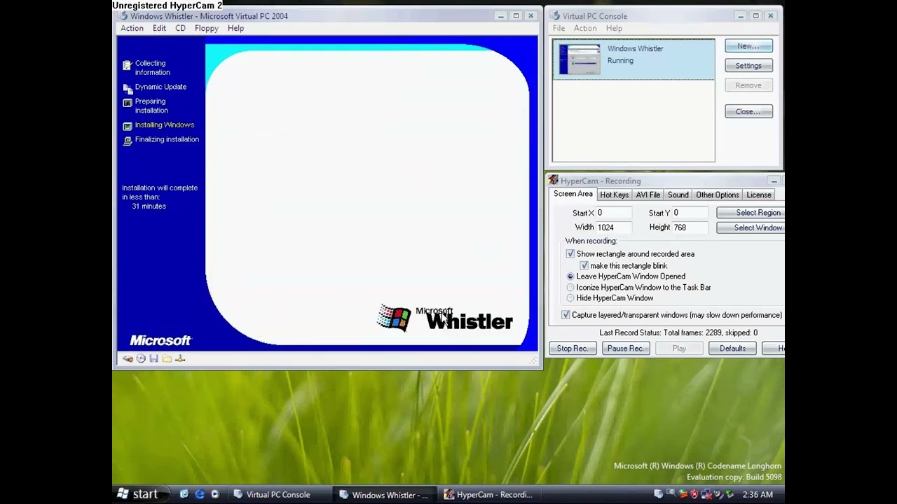 Installing Windows Whistler Build 2296 on Microsoft Virtual PC 2004