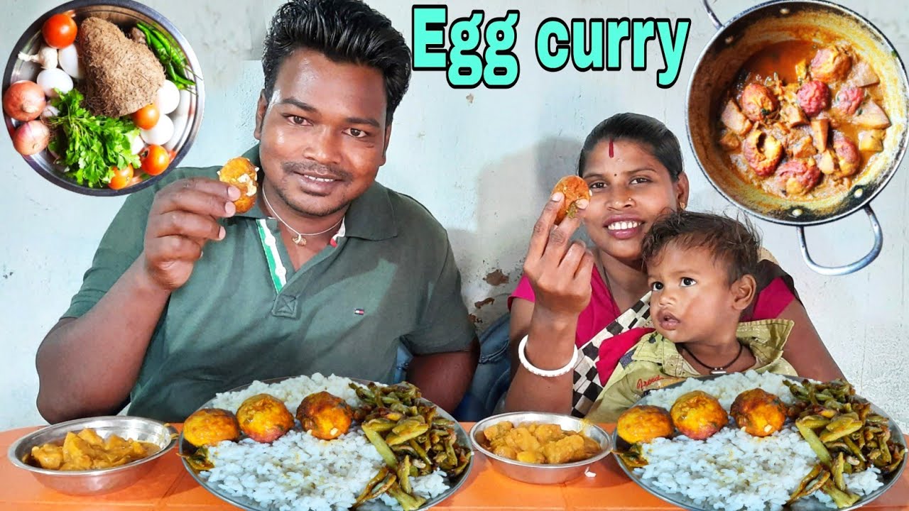 Egg curry with mixed vegetables cooking | egg curry green beans rice eating | eating show