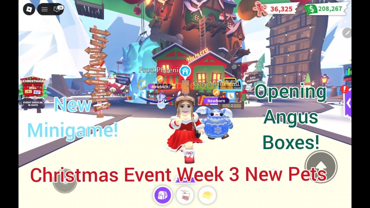 Adopt Me Christmas Event New Frost Phoenix Pet, Cozy Mistletroll, Opening Angus Boxes & Minigame!