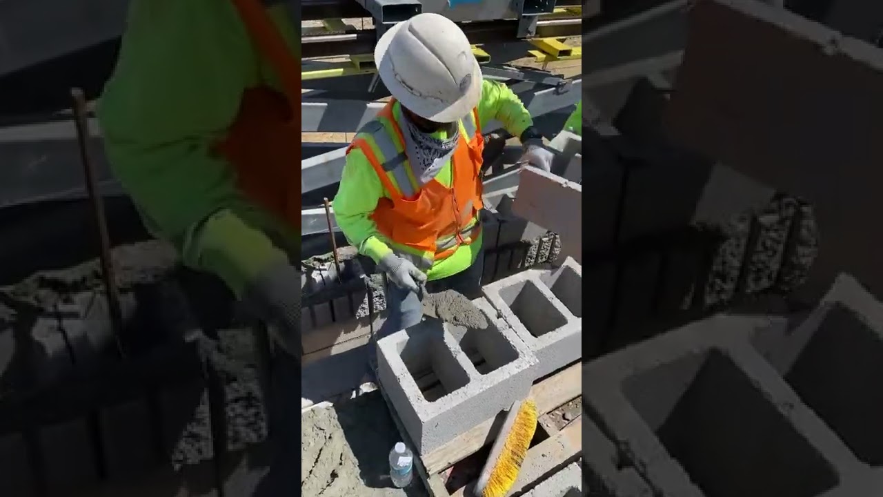 Masonry crew using Mules