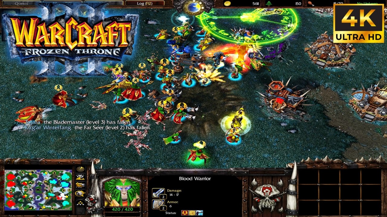 Warcraft III: The Frozen Throne, большая карта, 4 на 4, геймплей в 4K.