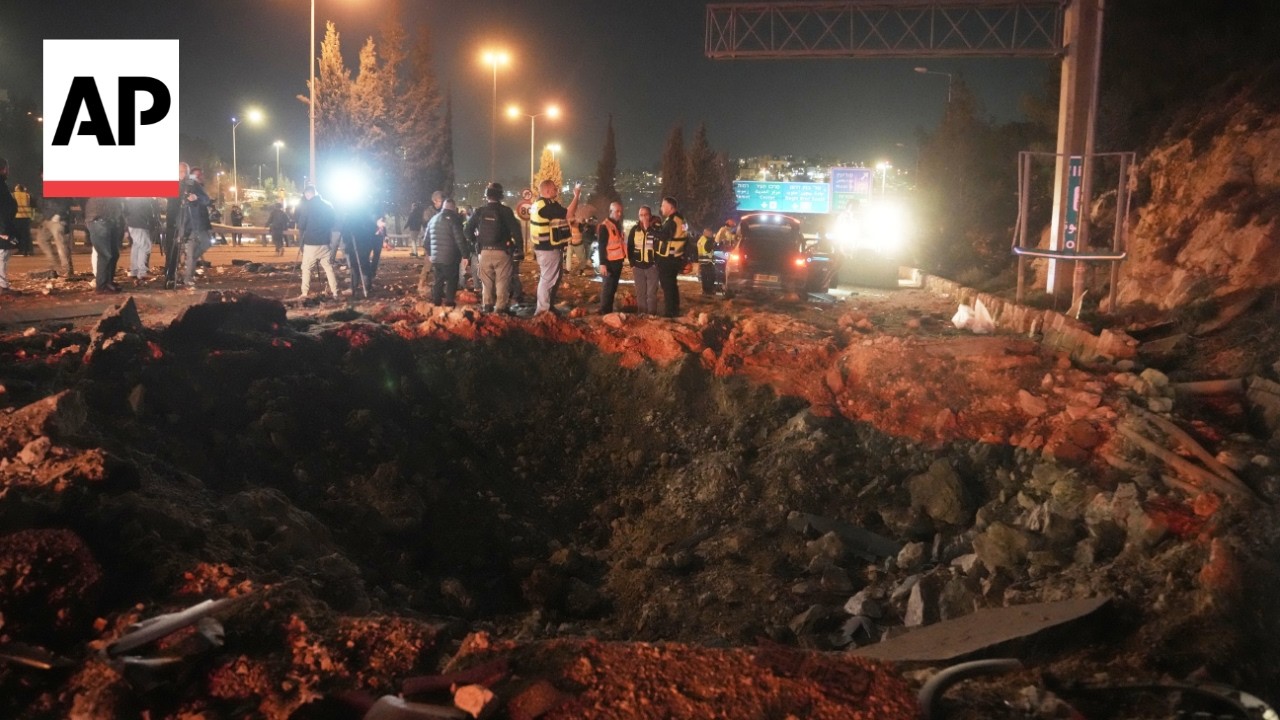 Aftermath of a strike in Jerusalem after Iran launches missiles
