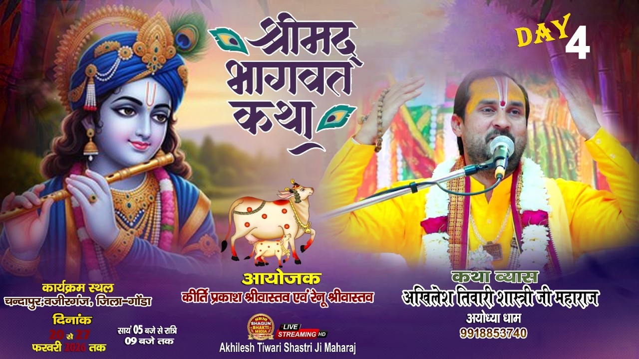 🔴#LIVE-4 || श्रीमद्भागवत कथा || पं.अखिलेश शास्त्री जी महाराज ||  चन्दापुर,वजीरगंज,जिला-गोंडा UP.