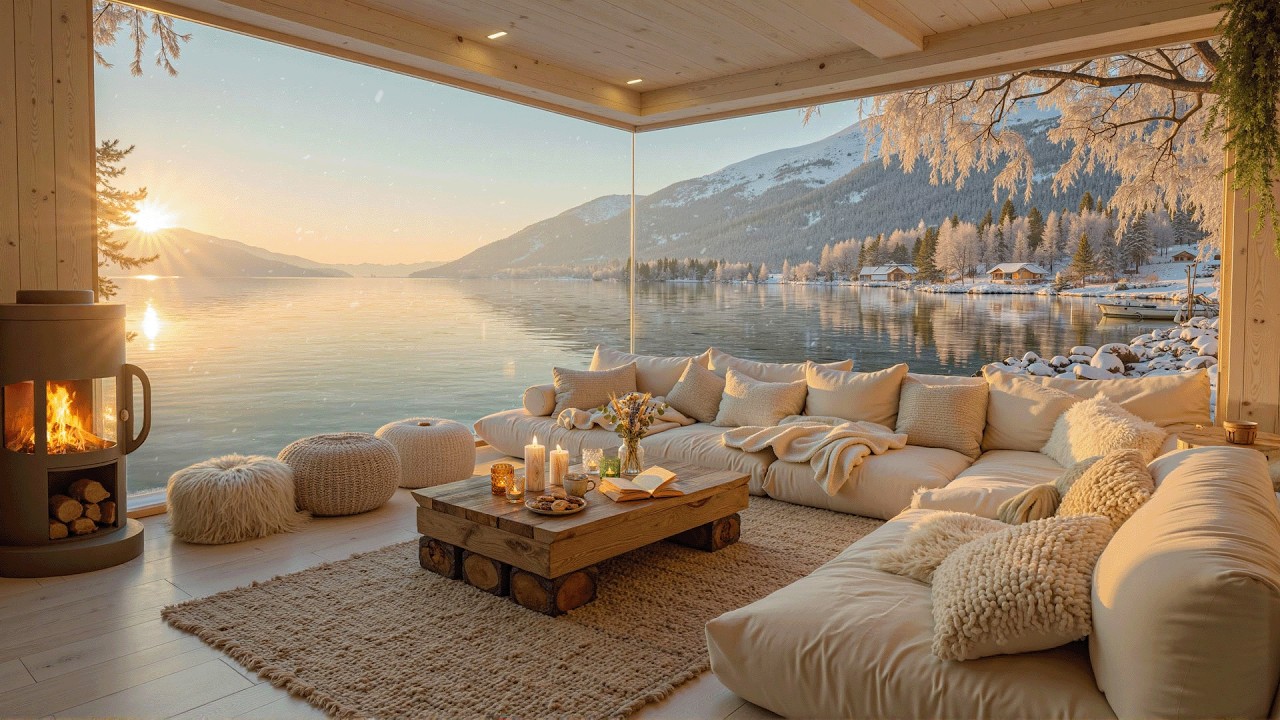 Soft Winter Jazz Coffee by the Lake ❄ Warmth Sunrise Ambience for Mindful Mornings