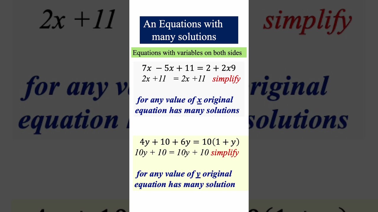 Solving Equations, Many solutions, Decimal Equations, 