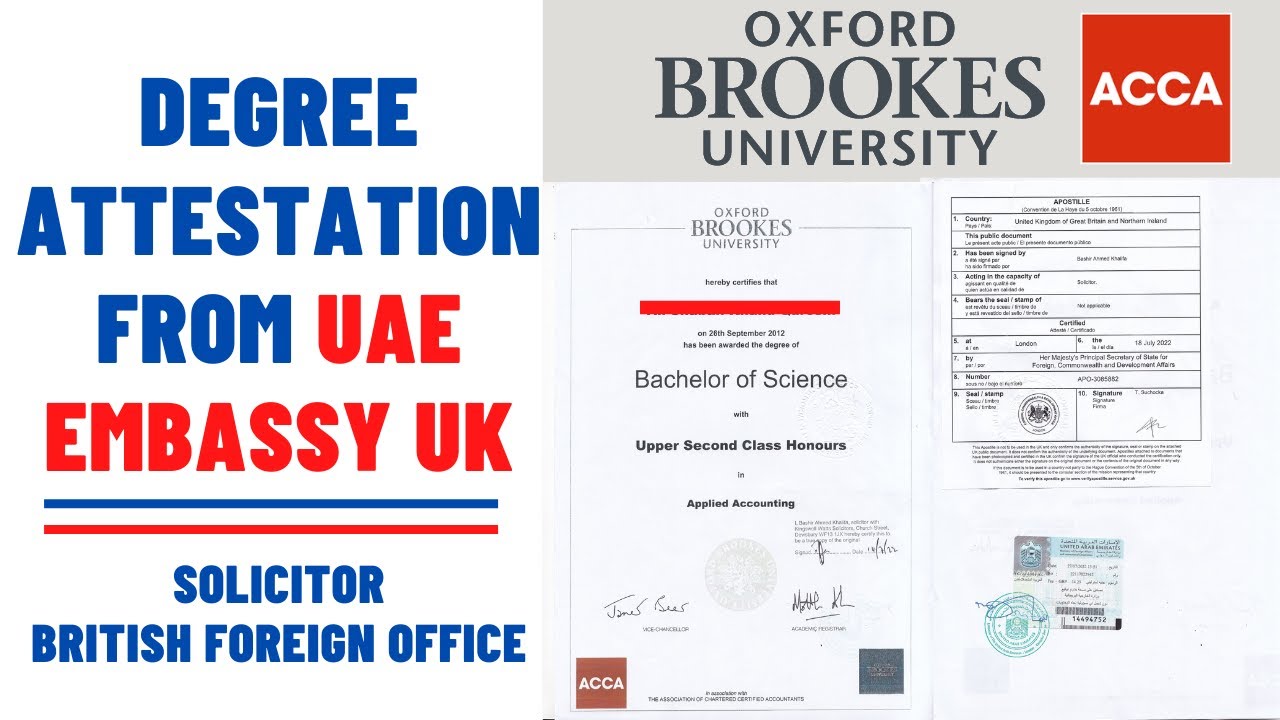 Oxford Brookes University Degree Attestation from Solicitor British Foreign Office & UAE Embassy UK