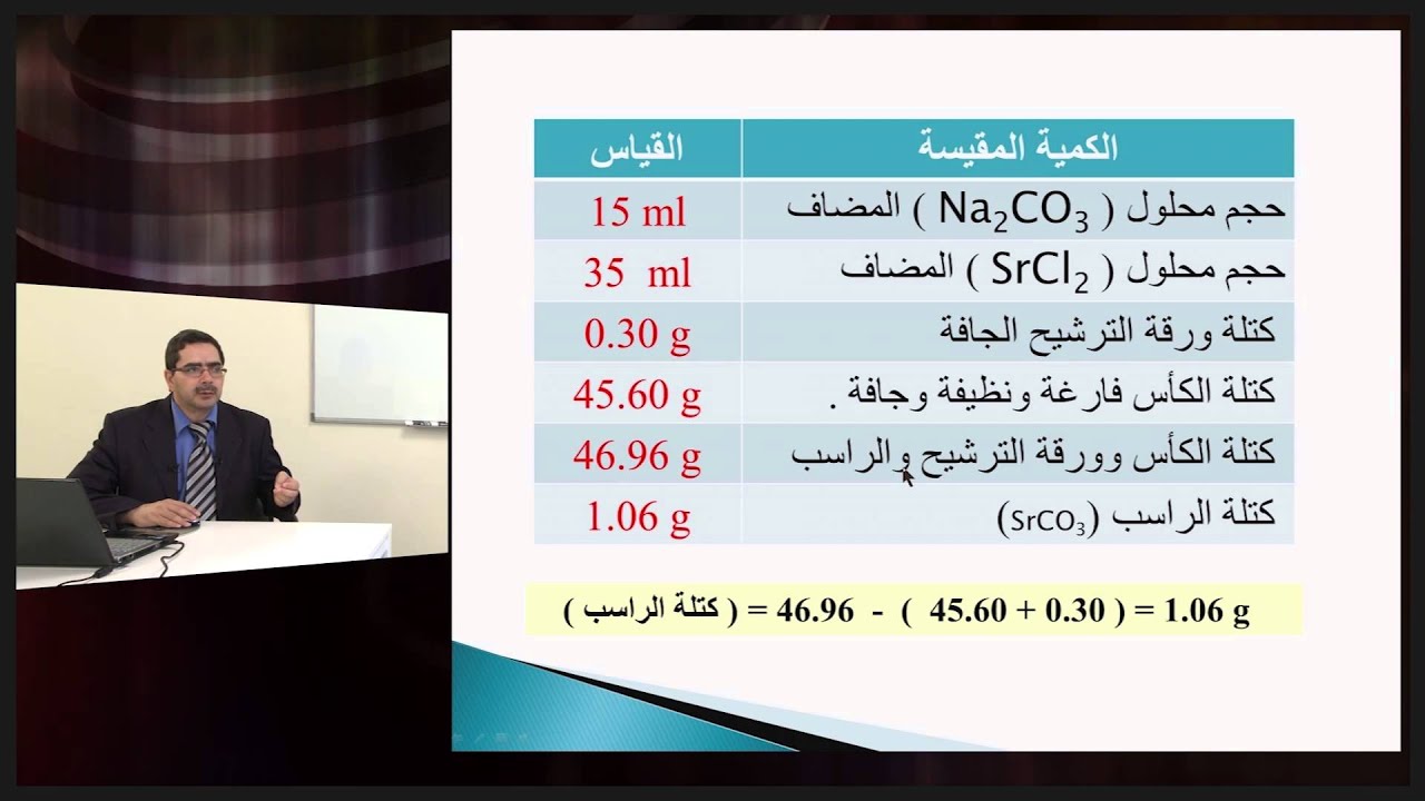 الكيمياء - الصف الحادى عشر - الحسابات الكيميائيه والتحليل الوزنى