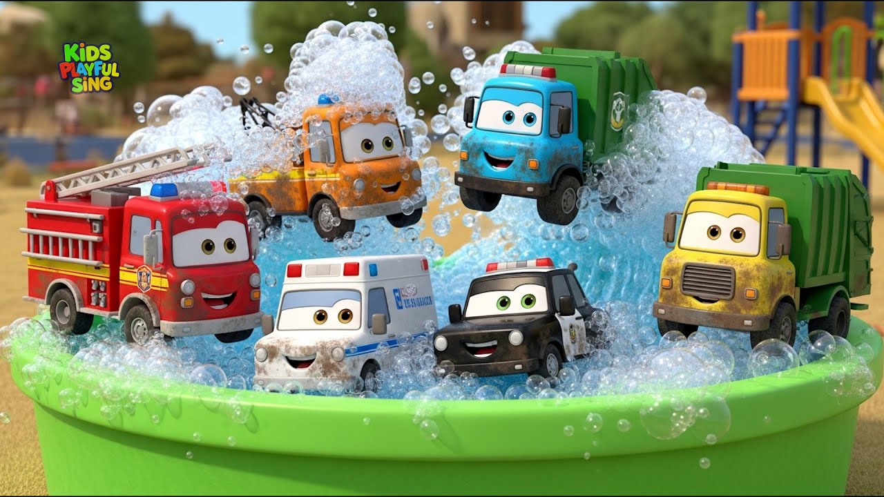 Splish Splash Car Wash Song | Fire Truck, Police Car, Ambulance | Nursery Rhymes & Kids Songs