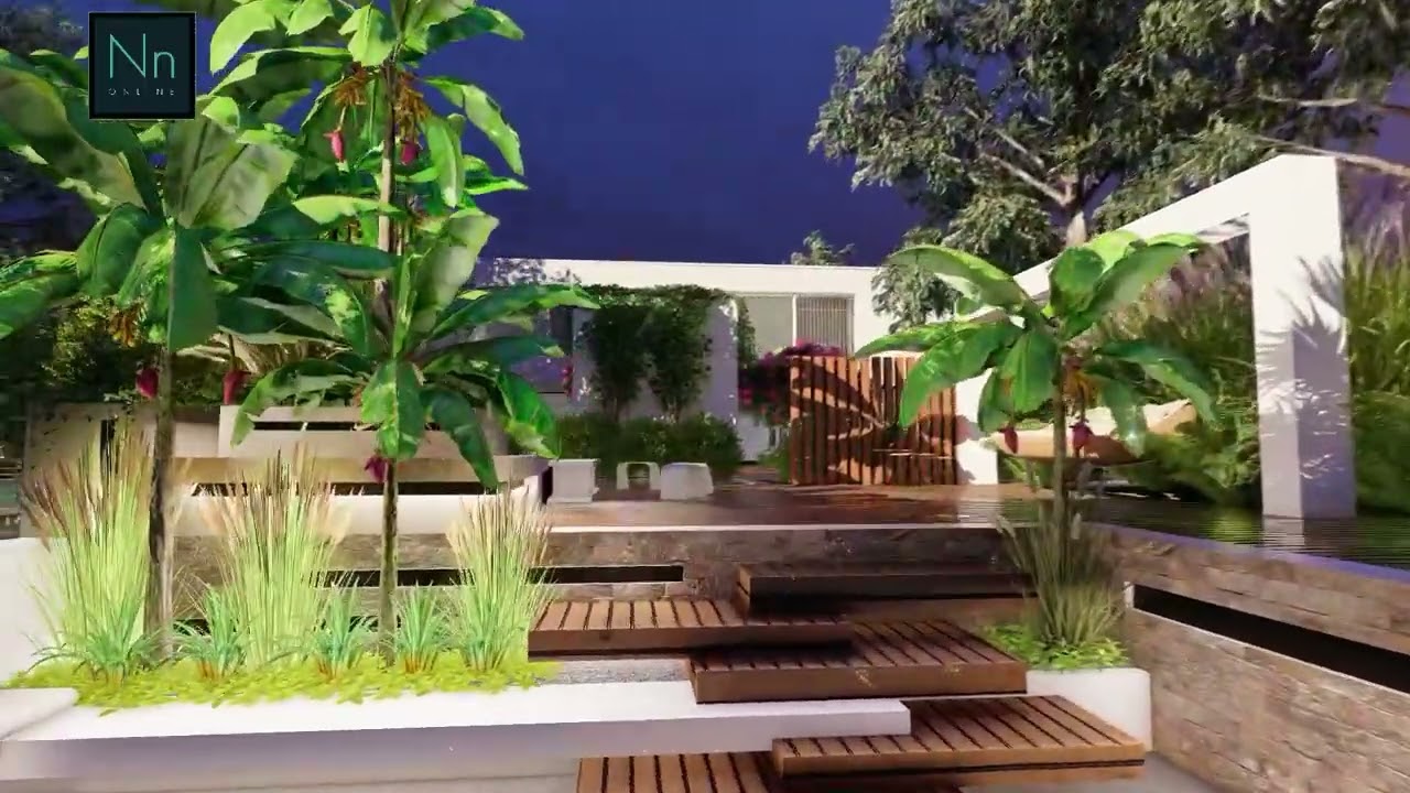 Un jardin tropical en Belgique 🇧🇪 pool house design / décoration extérieur moderne / braséro