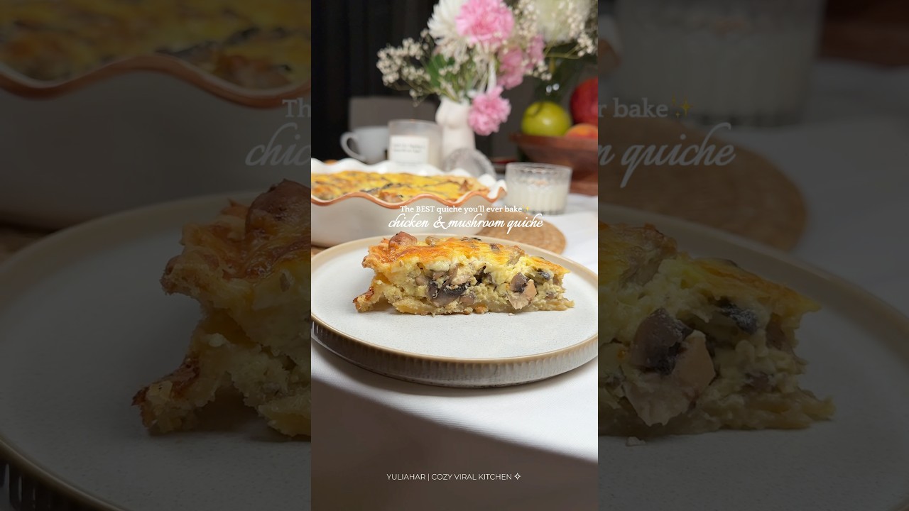 Chicken & mushroom quiche 🥧 #recipe #quicherecipe #baking
