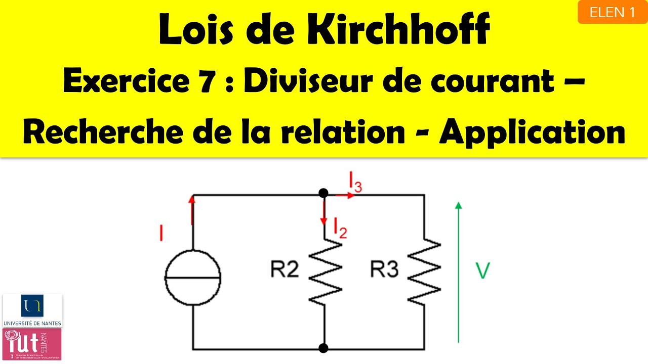 Lois de Kirchhoff - Exercice 7 : Diviseur de courant - Recherche de la relation - Application