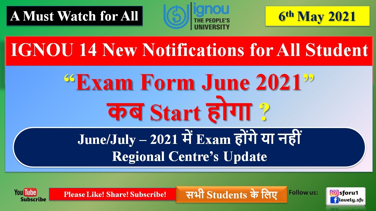 IGNOU June 2021 Exam Form | IGNOU Counselling | Re-registration | Classes |Project & Synopsis Update