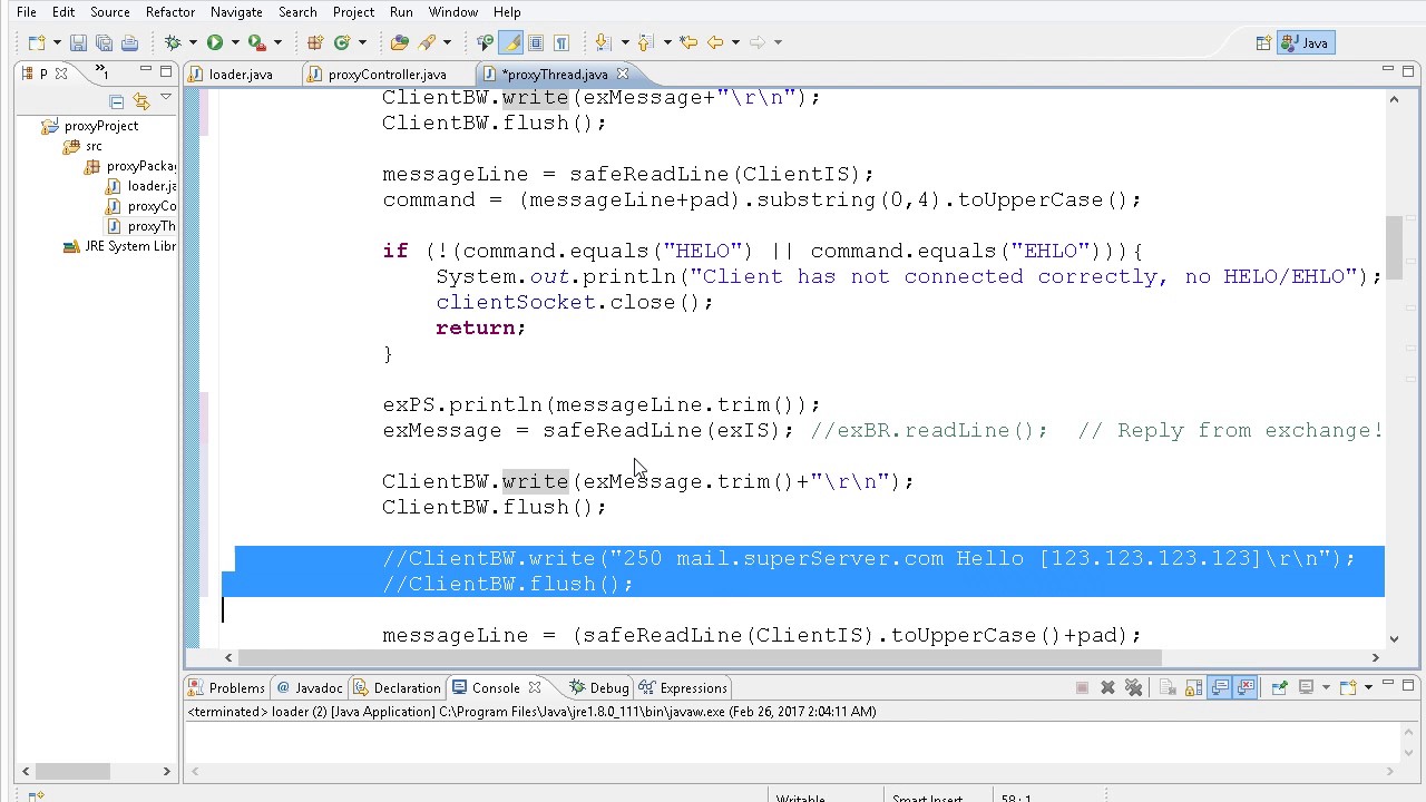 Java eMail Proxy J1A Chaper 6 HashTables BufferedFileReader SMTP authenticate BCC HELO EHLO