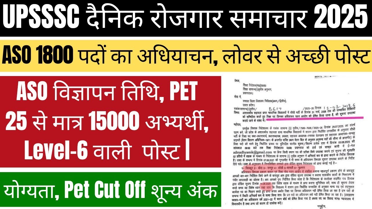 UPSSSC Latest News | Upsssc New Vacancy 2025 | Upsssc Aso New Vacancy | Upsssc pet 2025 New Vacancy 