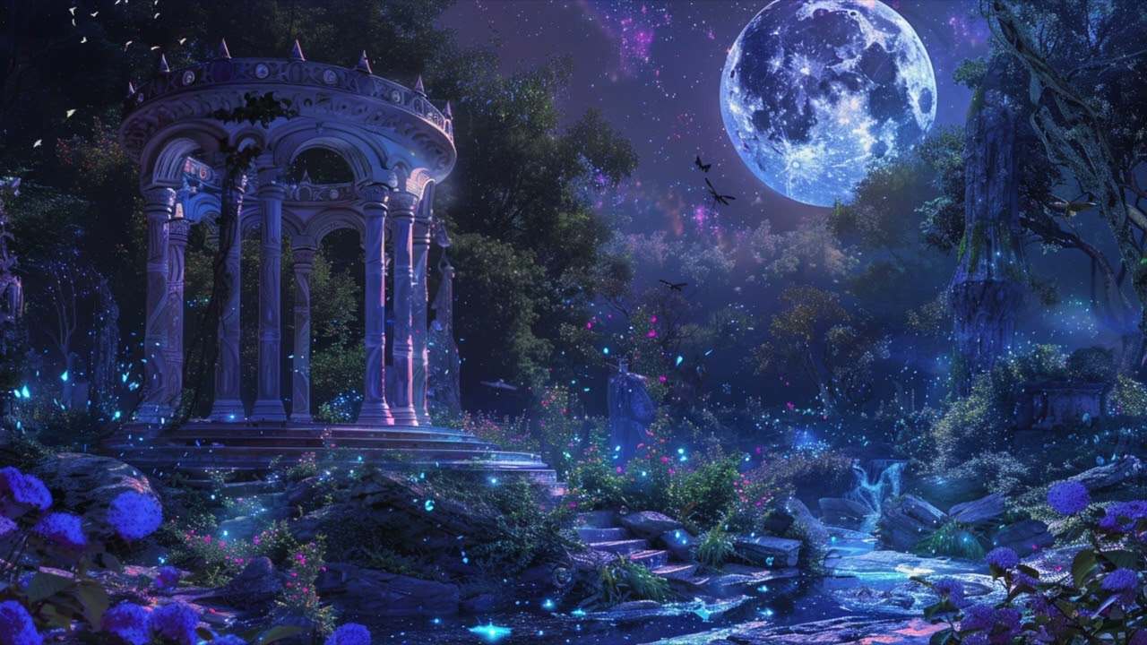 Elven Moonlight Garden 🌙 Fantasy Sleep Music & Water Sounds (1 Hour)