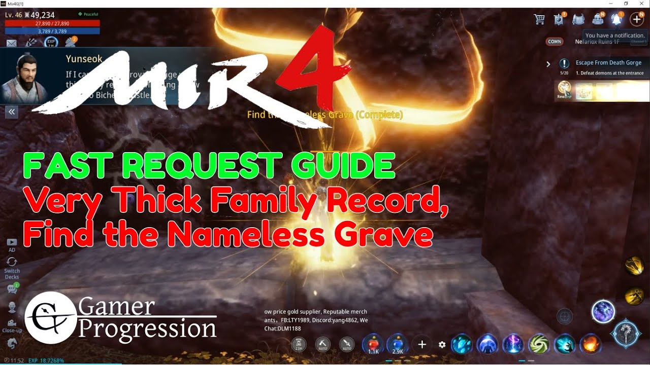 Mir4 Guide 2024 | Request : Very Thick Family Record, Find the Nameless Grave