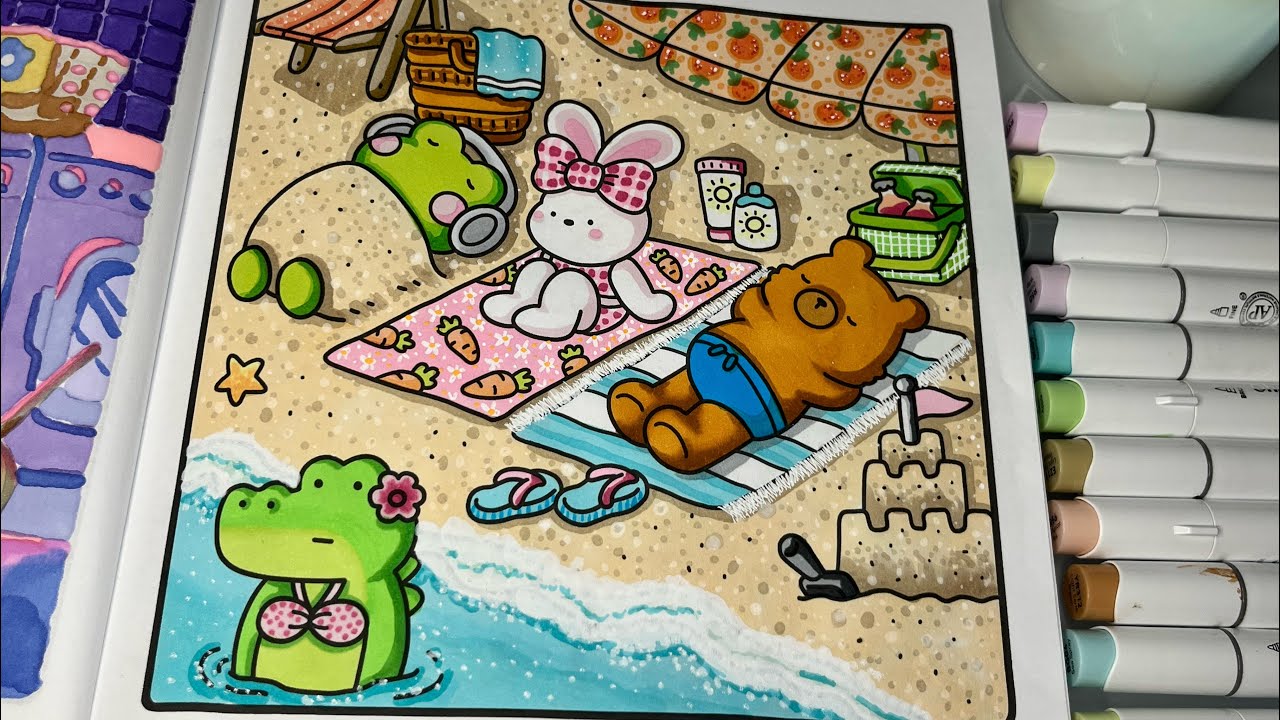 Cozy Friends by Coco Wyo | Relaxing ASMR | Color With Me | Ohuhu Alcohol Markers #cocowyo 