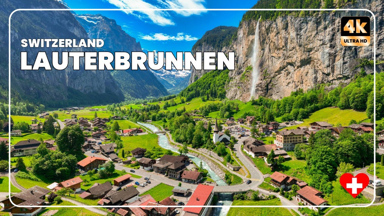 Lauterbrunnen 4K 🇨🇭 | The Valley of 72 Waterfalls Seen from Above