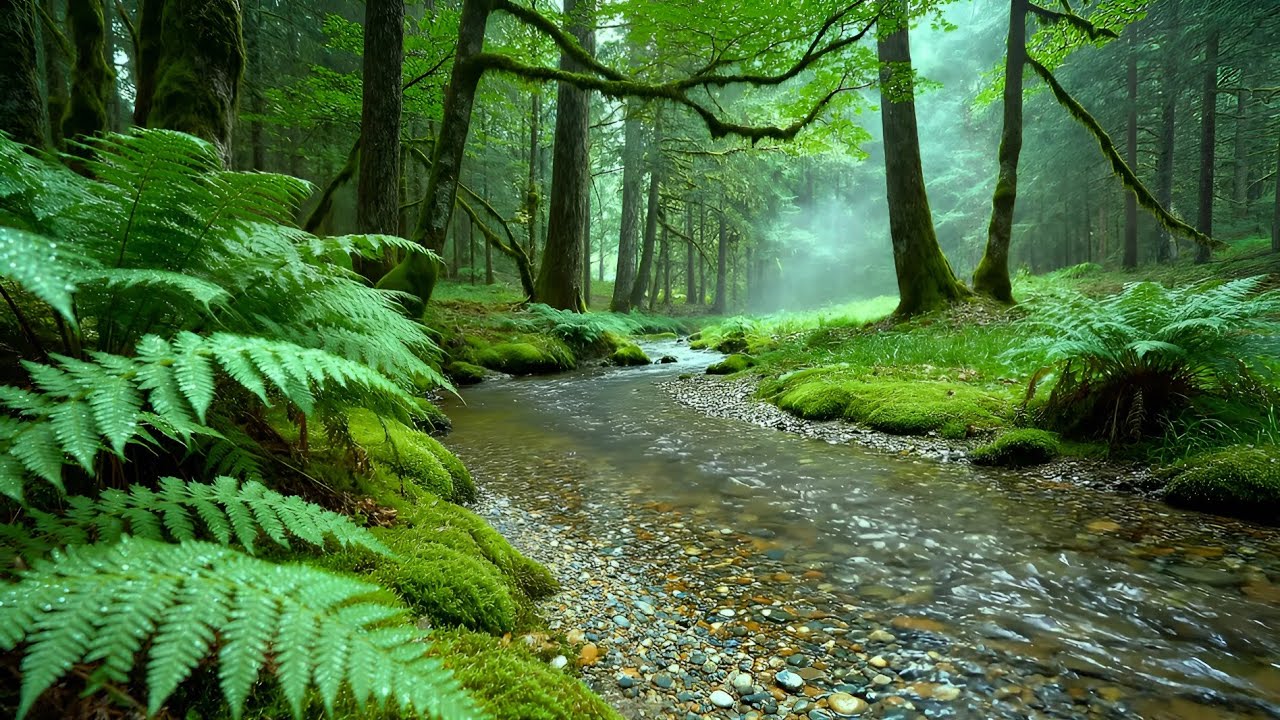 Forest Ambience Birds Singing Beautiful Stream Sounds for Peaceful Sleep, Deep Rest, Study, Medicine
