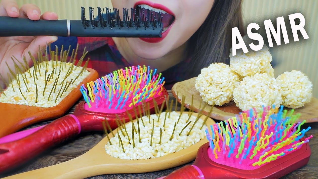 ASMR EDIBLE HAIR BRUSH (FROM HOMEMADE RICE KRISPIE TREATS) EATING SOUNDS | LINH-ASMR