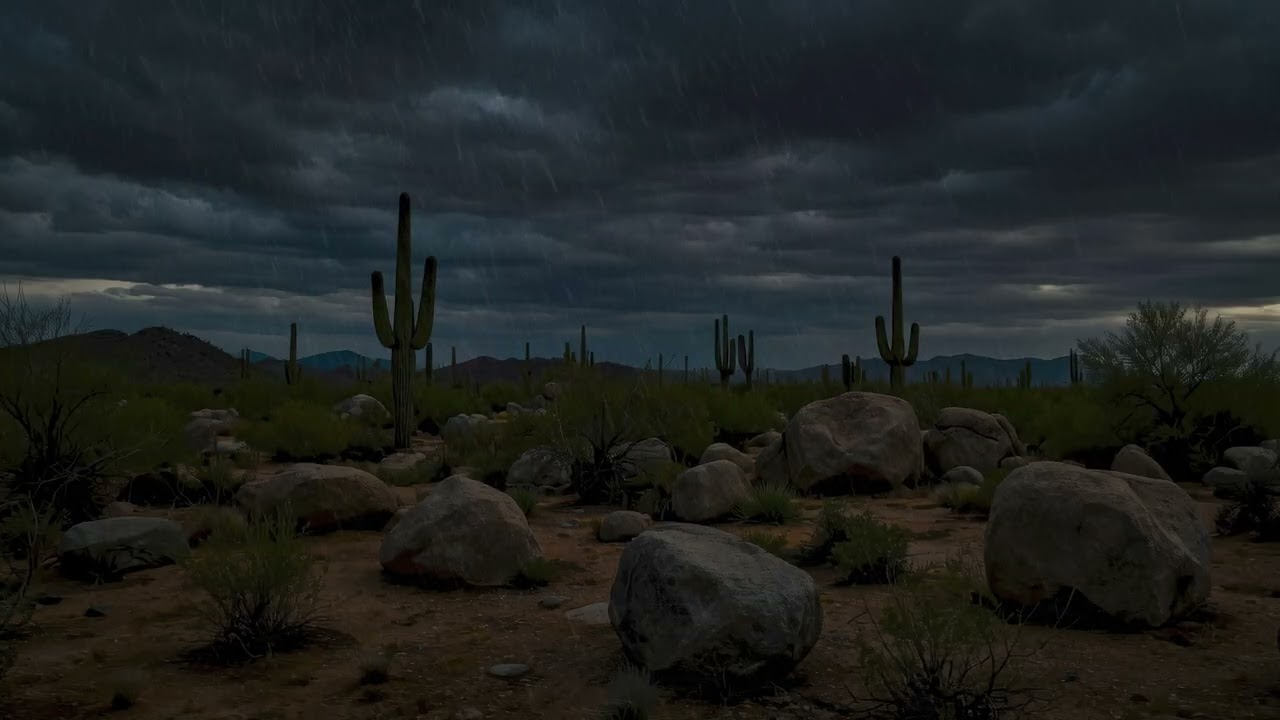 Desert Storm Night | 12 Hours of Wilderness Rain & Thunder Ambience