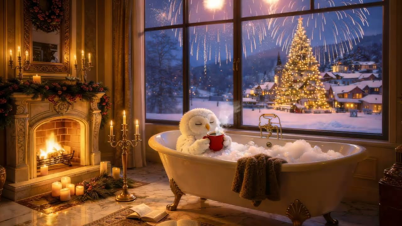 Winter Smooth Jazz | Cozy Coffee, Luxury Bath, Fireplace & Fireworks 🎆