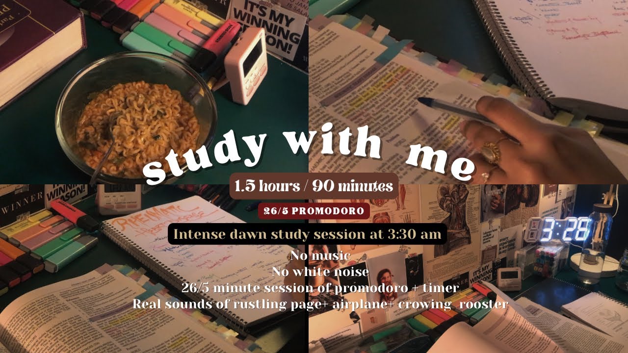 🍜Study with me for 90 minutes/1.5 hours at 3:30 am|early morning/dawn session#nosound#2/365#day2#yt