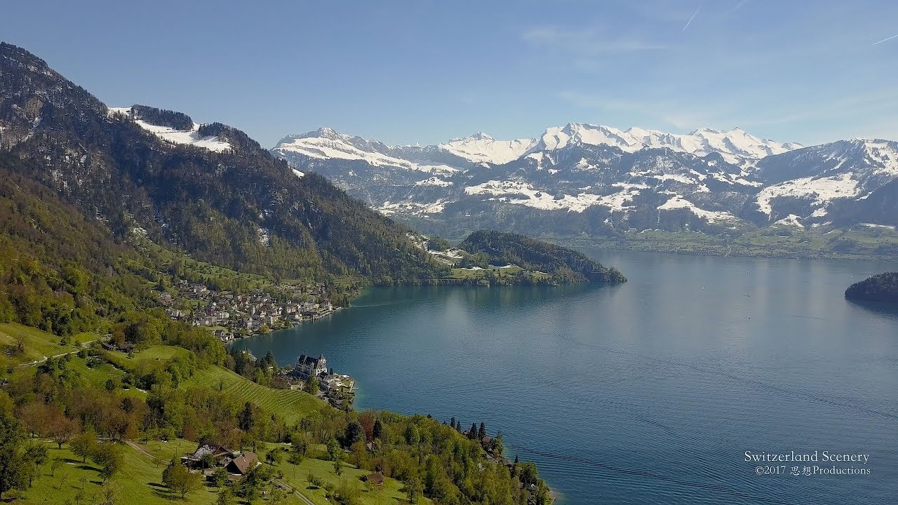 4K Vitznau Vierwaldstättersee Luzern SWITZERLAND アルプス山脈