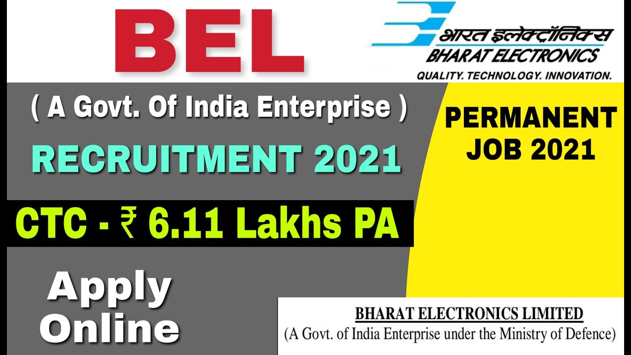 BEL Recruitment 2021 || Permanent Job 2021 || Apply Online || Latest Job Update