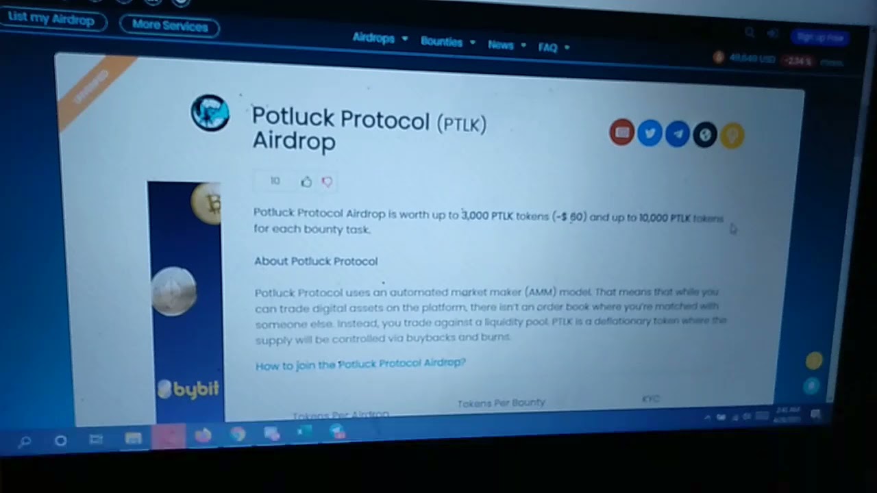 Potluck Protocol (PLTK) airdrop | 3.000 token (~$60).